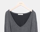 Nocket String Loose Fit V-neck Long Sleeve T-Shirt