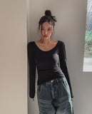 Two-Tone Layered Ribbed U-neck Long Sleeve