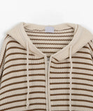 [unisex] Hibo stripe hood knit warmer zip-up cardigan