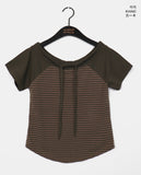 Chenle Stripe Off-Shoulder Short Sleeve T-Shirt