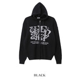 Galaxy lettering hooded zip-up knit