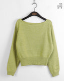 Sar basic boat neck cozy crop long sleeve knit