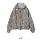 Mud damage denim hooded jacket