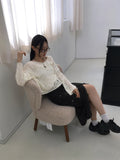 Api Wav Punching See-Through Rib Neck Long Sleeve Knit