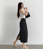 Summer Cooling Non-Fade Back Slit Loose H-Line Long Denim Skirt