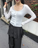 Giru Ribbon Lace Punching Long-Sleeve Cardigan
