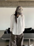 Gelato Summer Boxy See-through Hood Long Sleeve Shirt Cardigan