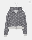 Newzing Star Color Matching Crop Long Sleeve Hood Zip-Up
