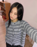 Minun Stripe Color Matching Knit Long Sleeve Cardigan