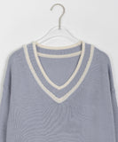 Hemp color matching V-neck knit