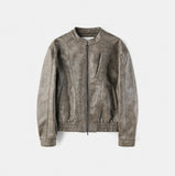 The Non Washed Stand Collar Leather Jacket