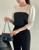 Niaki see-through color matching three quarter length blouse