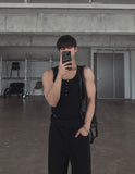 [LANARCH] Waffle Henley Neck Sleeveless