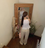 Frill Stripe Vacation Look Summer Wide Banding Pants