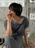 Open 5 button ribbed round knit short ver