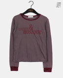 Penkey Stripe Lettering Semi-Cropped Long-Sleeved T-Shirt