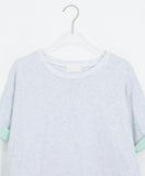 [unisex] Blanc Loose Fit Sleeve Color Matching Button Roll-Up Short Sleeve T-shirt