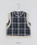 Onru check lace sleeveless blouse