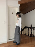 Tilla Linen See-through Color Matching Slim Long Sleeve Hood T-shirt