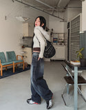 Tinted Washed String Balloon Denim Pants