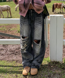 Boosting tie-die damage wide denim pants
