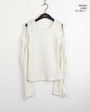 Nond Ribbon Slit Ribbed Brushed Long Sleeve T-shirt