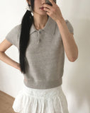 Ledo Collar Cut Button Short Sleeve Knit