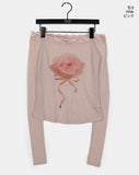 [Wool 30] Chev Rose Lace Off-Shoulder Long Sleeve T-shirt