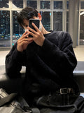 Venta Black Angora Knit Round Neck Ver