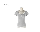 Dion Fake Layered Color Matching Button Short Sleeve T-shirt