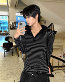 Hooded Stripe Henley Neck Long Sleeve