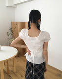 Laen ribbon puff short sleeve blouse