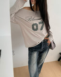 Marill Number Lettering Printed One-Off Shoulder Long Sleeve T-Shirt