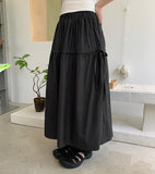 Kime Ribbon Banding Strap Cotton Long Skirt