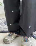 Rhoden flower embroidered cotton pants