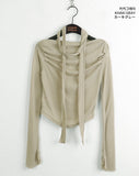 [Scarf set]  Kenin Shirring Pleated Off-Shoulder Crop Long Sleeve T-shirt