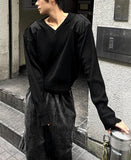 Shoulder Patch V-neck Semi Crop Knit