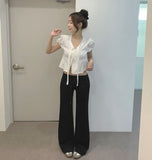Flowy Fold Low-Rise Bootcut Banding Pants