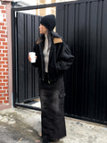 Riader Pocket Cargo Incision Denim Long Skirt