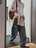 Folding pocket curved damage denim pants