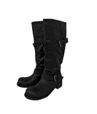Double Buckle Biker Wide Long Boots