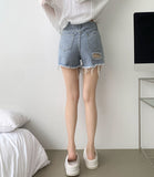 Summer Cutting Side Slit Ripped Denim Shorts