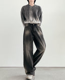 Gray Wet V-neck Knit