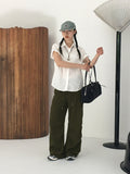 Carburn incision pocket key ring pintuck shirring two-way long wide jogger pants