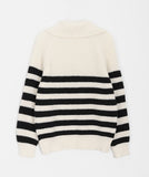 Lovely stripe collar half zip-up knit