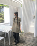 Kio check button strap short sleeve one-piece dress