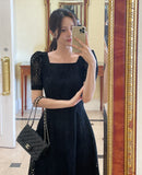 Hush Puff Punching Lace Flare Mini One Piece