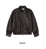 (UNISEX) Curve Slit Vintage Leather Jacket