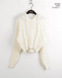 Daru Cable V-neck Long Sleeve Hooded Knit