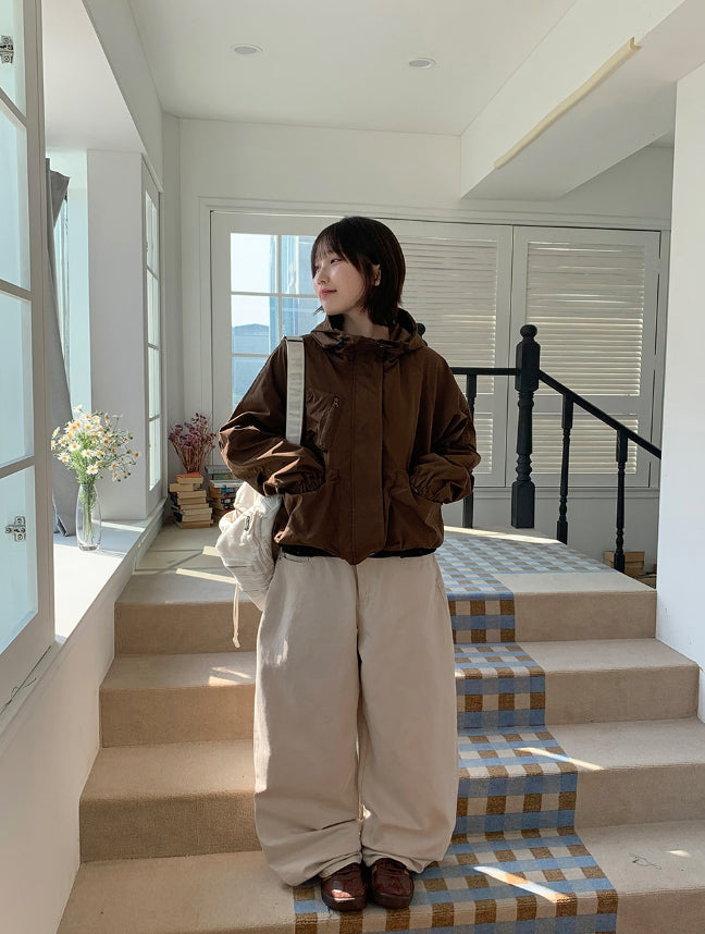 【BAON】Tekedi Pocket String Hood Crop Wind Jumper BAON】Tekedi Pocket String Hood Crop Wind Jumper